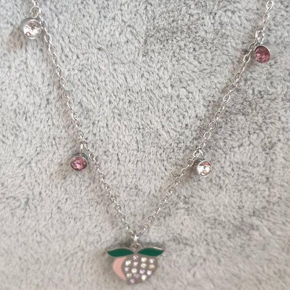 Silver Pear Charm Necklace Pendant Chain Multi Color Crystal Fashion Jewelry - Picture 1 of 2